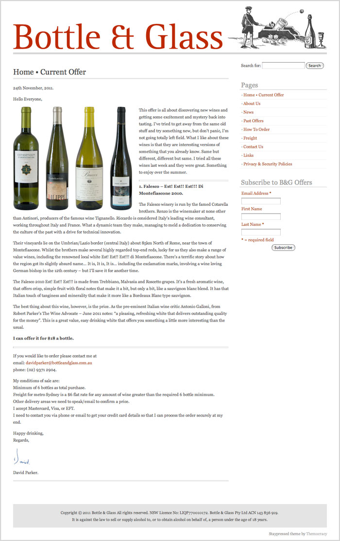Bottle and Glass Website