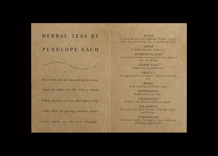 Penelope Sach English Menu
