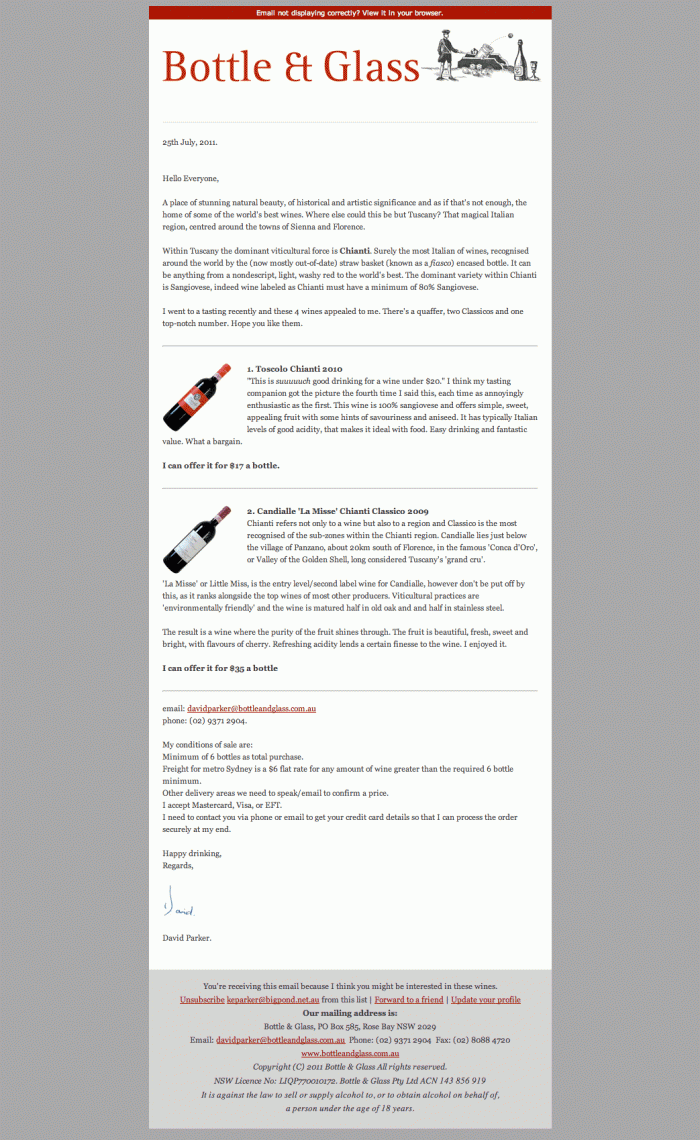 Bottle and Glass Email